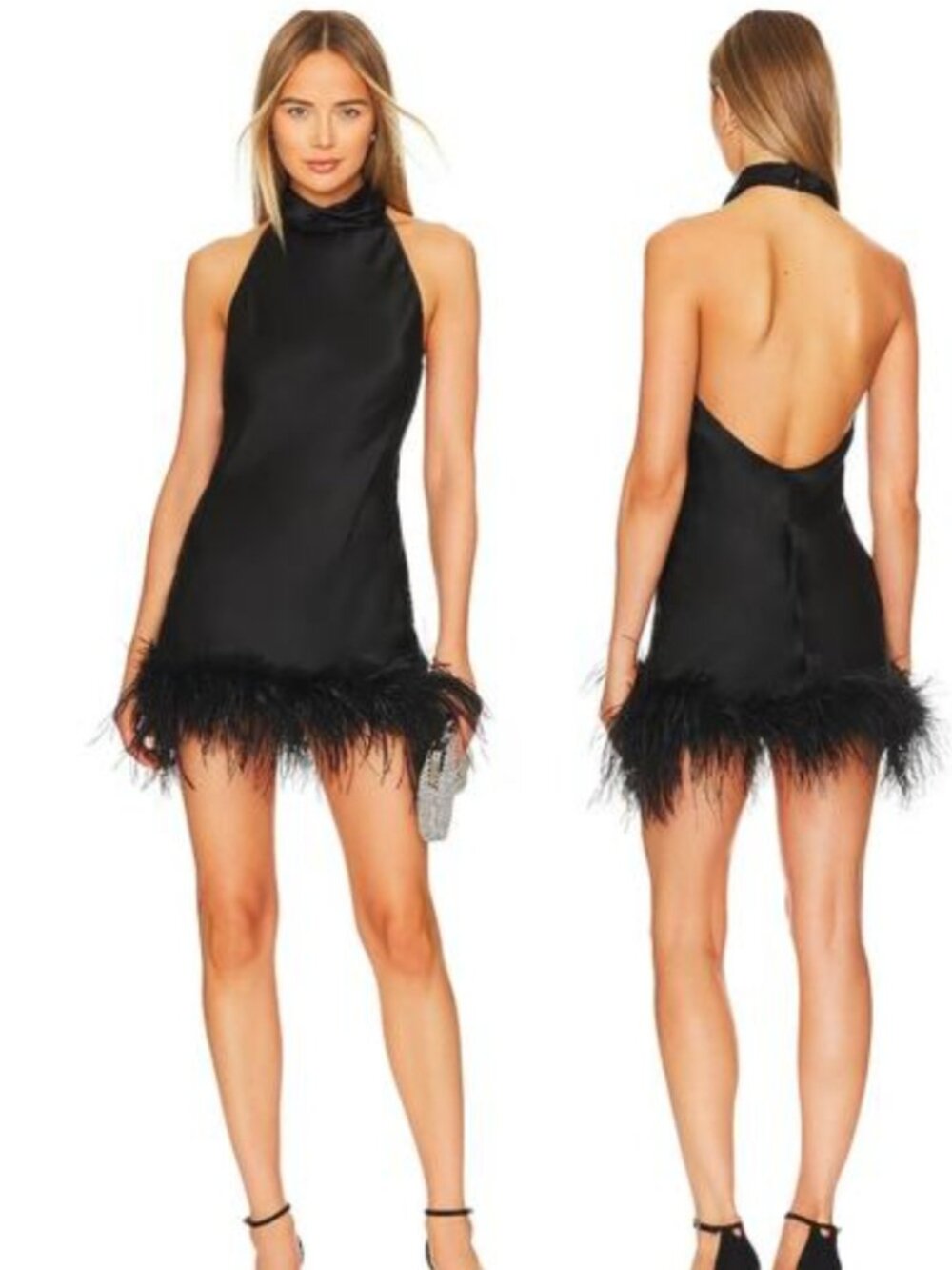 🖤 Amanda Uprichard Lunaria Dress – Black Silk Mini – Size L 🖤